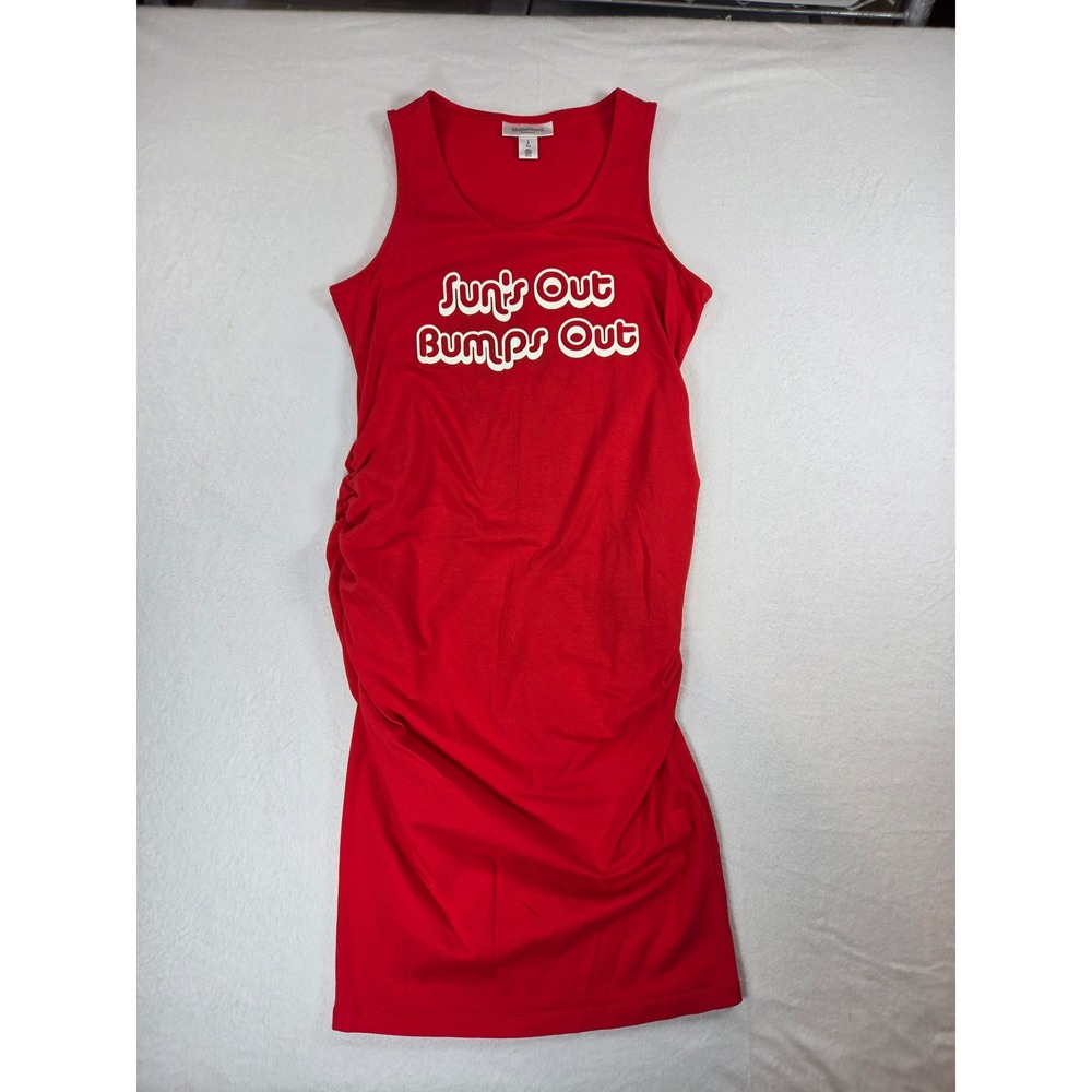 Motherhood Maternity Red Cotton Tank Top Dress Rouched Sides Small PJ Sundress